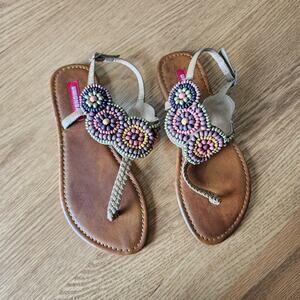UNIONBAY Beaded Thong Sandals with Ankle Strap Multicolor Size 6.5